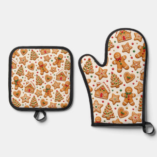 ウォーターカラーのジンジャーブレッドクッキーとクリスマスのお菓子 鍋つかみ&鍋敷きセット