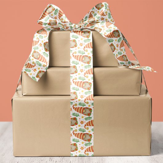 ウォーターカラーのスカンジナビア系 gnome クリスマス サテンリボン