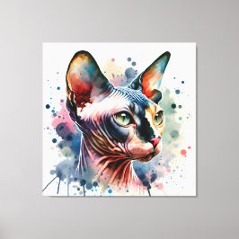 ウォーターカラーのスフィンクス猫の芸術的な肖像画 キャンバスプリント