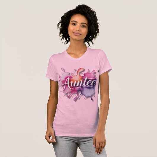 ウォーターカラーのスプラッシュとAunteeのタイポグラフィ Tシャツ (正面フル)