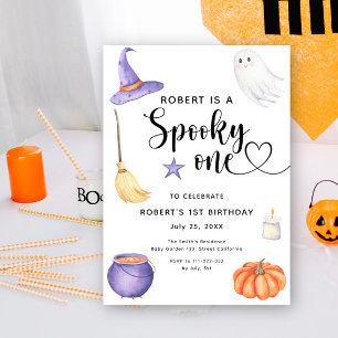 ウォーターカラーのスプーキー・ハロウィン 1歳の誕生日 招待状