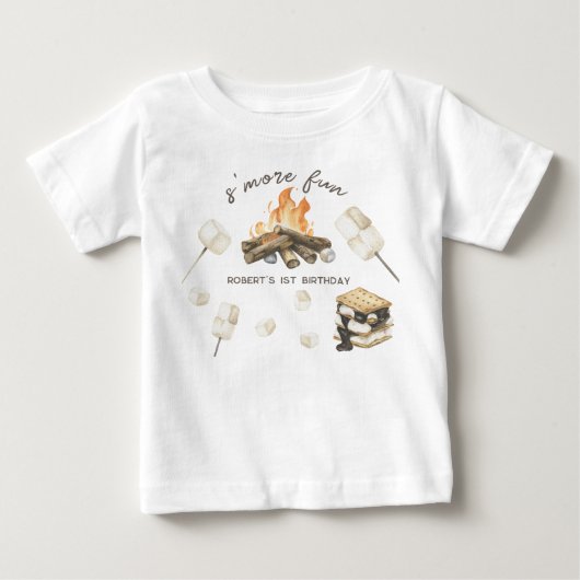 ウォーターカラーのスモアキャンプファイヤー2歳の誕生日 ベビーTシャツ (正面)