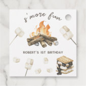 ウォーターカラーのスモアキャンプファイヤー 1歳の誕生日 フェイバータグ (裏面)