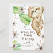 ウォーターカラーのスロース掛け花のハートの誕生日 招待状 (正面)
