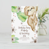 ウォーターカラーのスロース掛け花のハートの誕生日 招待状 (スタンド正面)