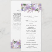 ウォーターカラーのダスティパープルの花の結婚式 プログラム (正面/裏面)