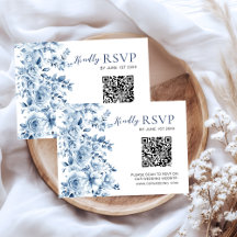 ウォーターカラーのダスティブルーフローラル ウェディングRSVP QRコード