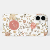 ウォーターカラーのダスティローズフラワーモノグラム Case-Mate iPhoneケース (裏面 (横))