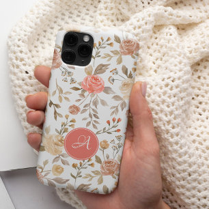 ウォーターカラーのダスティローズフラワーモノグラム iPhone 16ケース