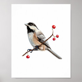 ウォーターカラーのチカデー鳥の絵 ポスター
