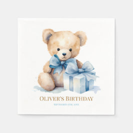 ウォーターカラーのテディベアとギフトの1歳の誕生日 スタンダードカクテルナプキン