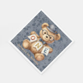 ウォーターカラーのテディベアとONEバナーの誕生日  スタンダードランチョンナプキン (角)