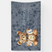 ウォーターカラーのテディベアとONEバースデーバナー 横断幕 (縦)