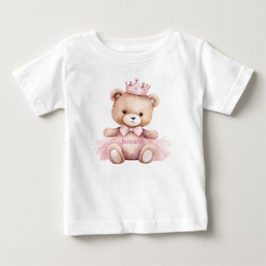 ウォーターカラーのテディベアの女の子 1歳の誕生日 ベビーTシャツ (正面)