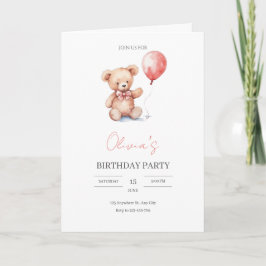ウォーターカラーのテディベアの誕生日パーティー カード