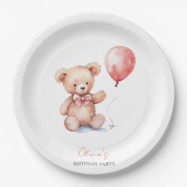 ウォーターカラーのテディベアの誕生日パーティー ペーパープレート