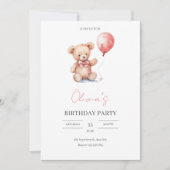 ウォーターカラーのテディベアの誕生日パーティー 招待状 (正面)
