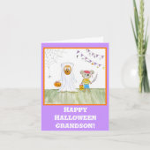 ウォーターカラーのテディベア ハッピーハロウィン お孫さんへ カード (正面)