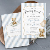 ウォーターカラーのテディベア Bearly Wait ベイビーシャワー（男の子） 招待状