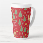 ウォーターカラーのトナカイとクリスマスツリー - カフェラテマグ (右アングル)