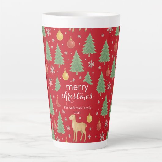 ウォーターカラーのトナカイとクリスマスツリー - カフェラテマグ (正面)