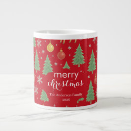 ウォーターカラーのトナカイとクリスマスツリー - ジャンボコーヒーマグカップ