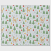 ウォーターカラーのトナカイとクリスマスツリー - ラッピングペーパー (フラット)