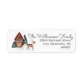 ウォーターカラーのトナカイ | クリスマスの返信先住所ラベル ラベル (正面)