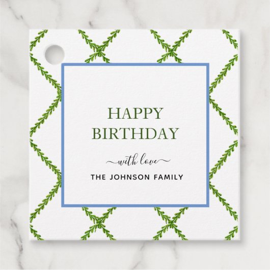 ウォーターカラーのトレリス Happy Birthday ギフトタグ フェイバータグ (正面)