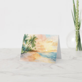 ウォーターカラーのトロピカルサンセット サンキューカード