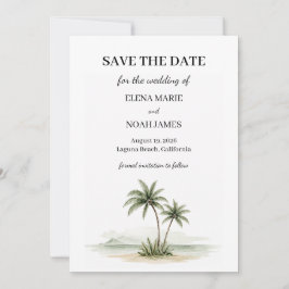 ウォーターカラーのトロピカルパームツリー写真 Save The Date 招待状