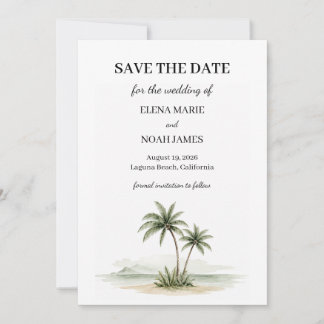 ウォーターカラーのトロピカルパームツリー写真 Save The Date 招待状
