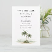ウォーターカラーのトロピカルパームツリー写真 Save The Date 招待状 (スタンド正面)