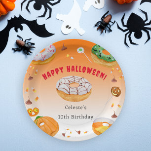 ウォーターカラーのドーナツ風ハロウィンお菓子のサンキュー ペーパープレート