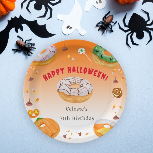 ウォーターカラーのドーナツ風ハロウィンお菓子のサンキュー ペーパープレート
