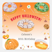 ウォーターカラーのドーナツ風ハロウィンキャンディーのお礼 スクエアシール (正面)