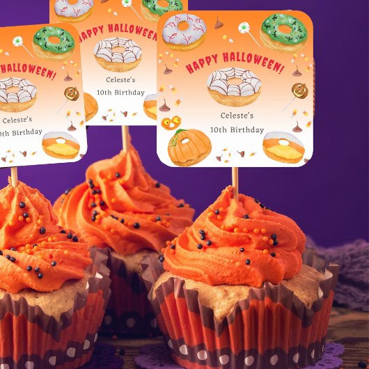 ウォーターカラーのドーナツ風ハロウィンキャンディーのお礼 スクエアシール