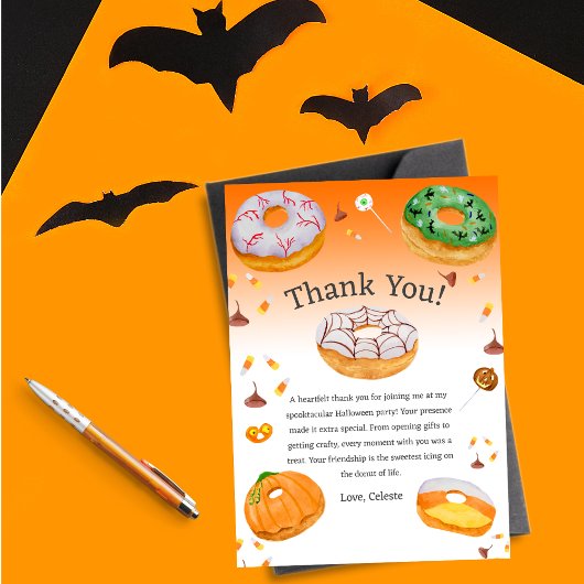 ウォーターカラーのドーナツ風ハロウィンキャンディーのお礼 招待状