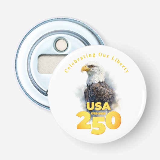 ウォーターカラーのハクトウワシとゴールド USA 250 栓抜き (正面)
