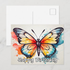ウォーターカラーのバタフライドゥードルアートの誕生日カード シーズンポストカード