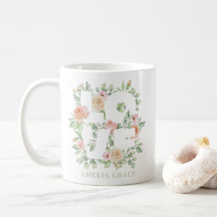 ウォーターカラーのバラとグリーン LOVE バレンタインデー コーヒーマグカップ