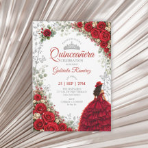 ウォーターカラーのバラのレッドとシルバーのQuinceañera 