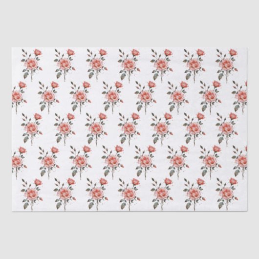 ウォーターカラーのバラの植物画模様のティシュペーパー 薄葉紙 (正面)