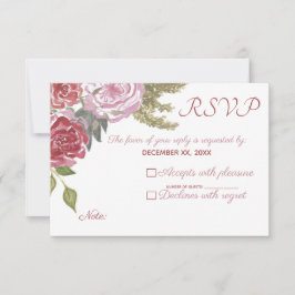 ウォーターカラーのバラの結婚式RSVP 出欠カード