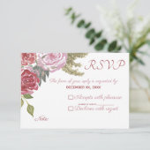 ウォーターカラーのバラの結婚式RSVP 出欠カード (スタンド正面)