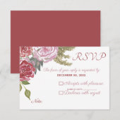 ウォーターカラーのバラの結婚式RSVP 出欠カード (正面/裏面)