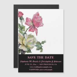 ウォーターカラーのバラのSave the Date（ウェブサイト表記可） マグネット招待状