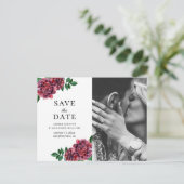 ウォーターカラーのバーガンディーの花々。マロンの結婚式延期のお知らせ ポストカード (スタンド正面)