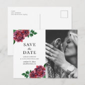 ウォーターカラーのバーガンディーの花々。マロンの結婚式延期のお知らせ ポストカード (正面/裏面)