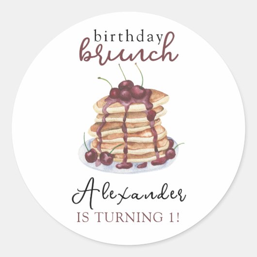 ウォーターカラーのパンケーキ 誕生日パーティー ラウンドシール (正面)